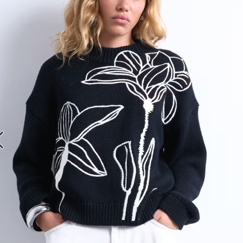 Topshop , Knitted Embroidered Floral Jumper