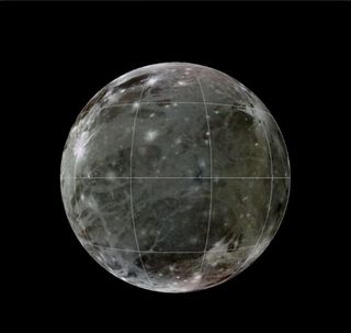 A geologic map of Jupiter's largest moon Ganymede is superimposed over a global color mosaic of the Galilean moon made of images from NASA's Voyager 1, 2 and Galileo spacecraft.