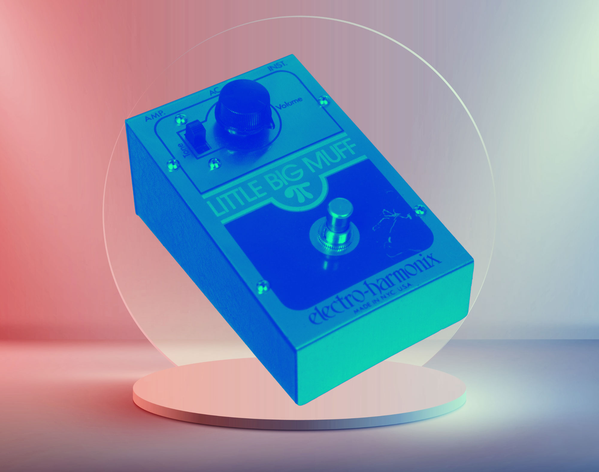 Electro-Harmonix Little Big Muff pedal on a neon background