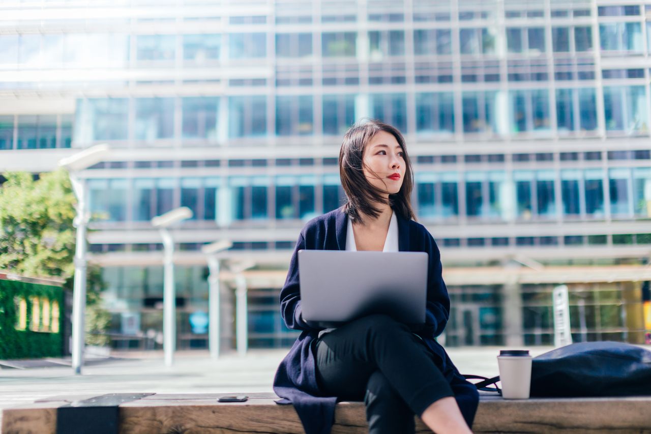 Woman researching investments