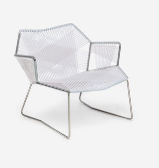 Chair with a metal frame and strings forming seat, armrests and backrest by Patricia Urquiola