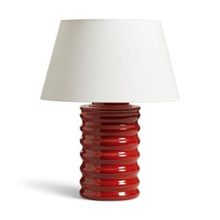 lamp with red base and white shade