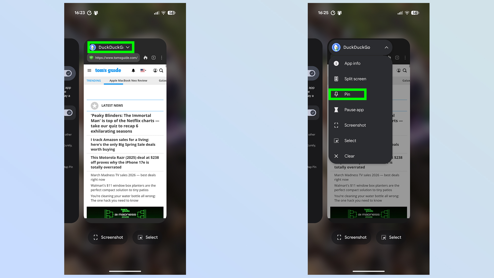 how to pin apps on android 