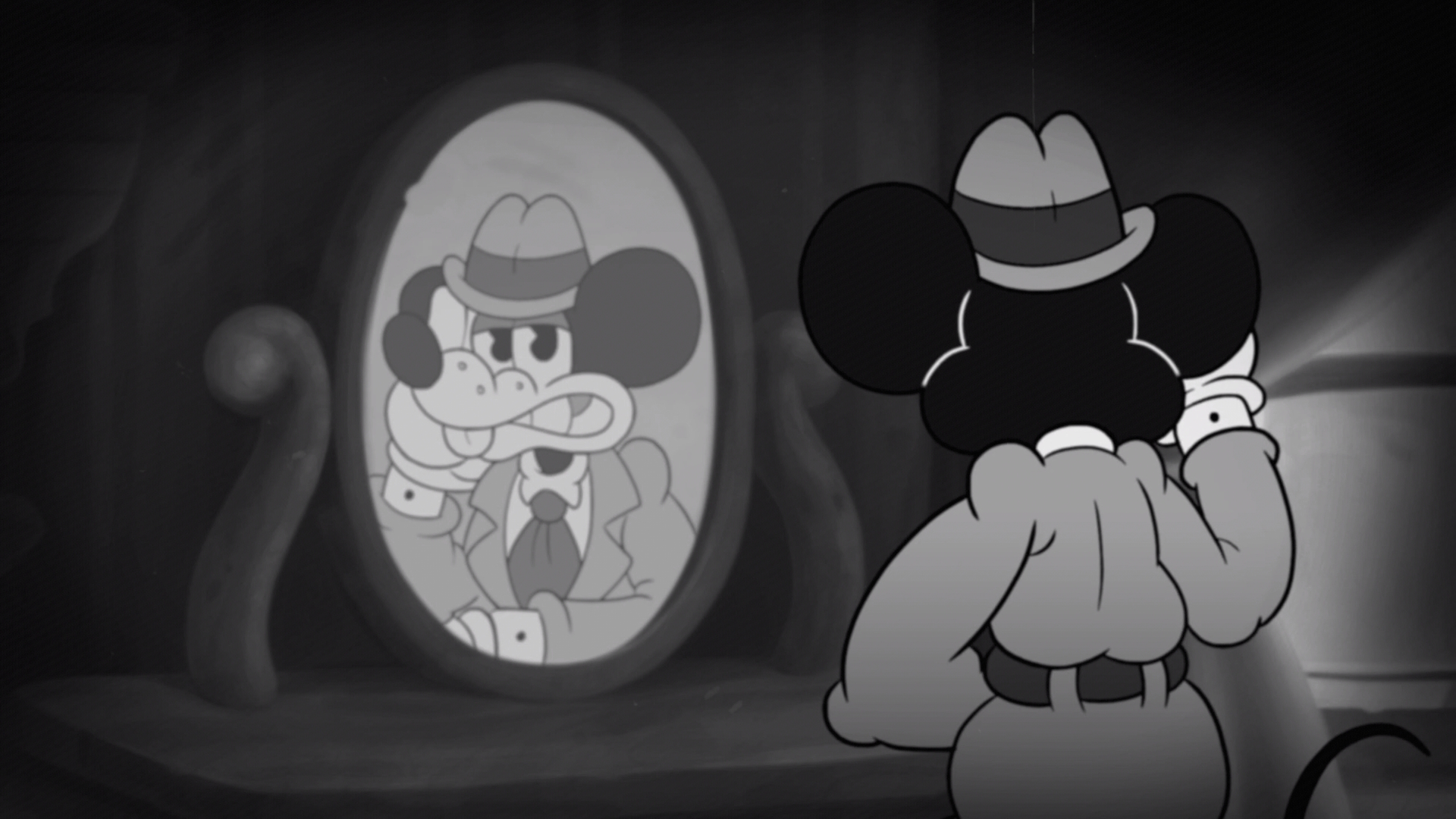 Jack Pepper looks in the mirror in Mouse P.I. for Hire