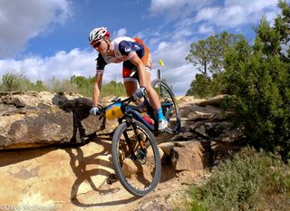 USA Marathon Champion Rose Grant (Stans NoTubes) off the front of the 2016 race