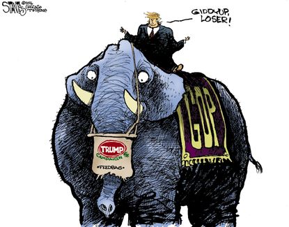 Political cartoon U.S. Trump elephant GOP