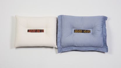 New York art exhibitions Unattended Baggage (Perfect Lovers)2024; timers, motion sensors, pillows, hair$8,000Portrayed as a diptych, and equipped with motion sensors, the timers on these pillows hold arecord of the last time the objects were touched or moved.