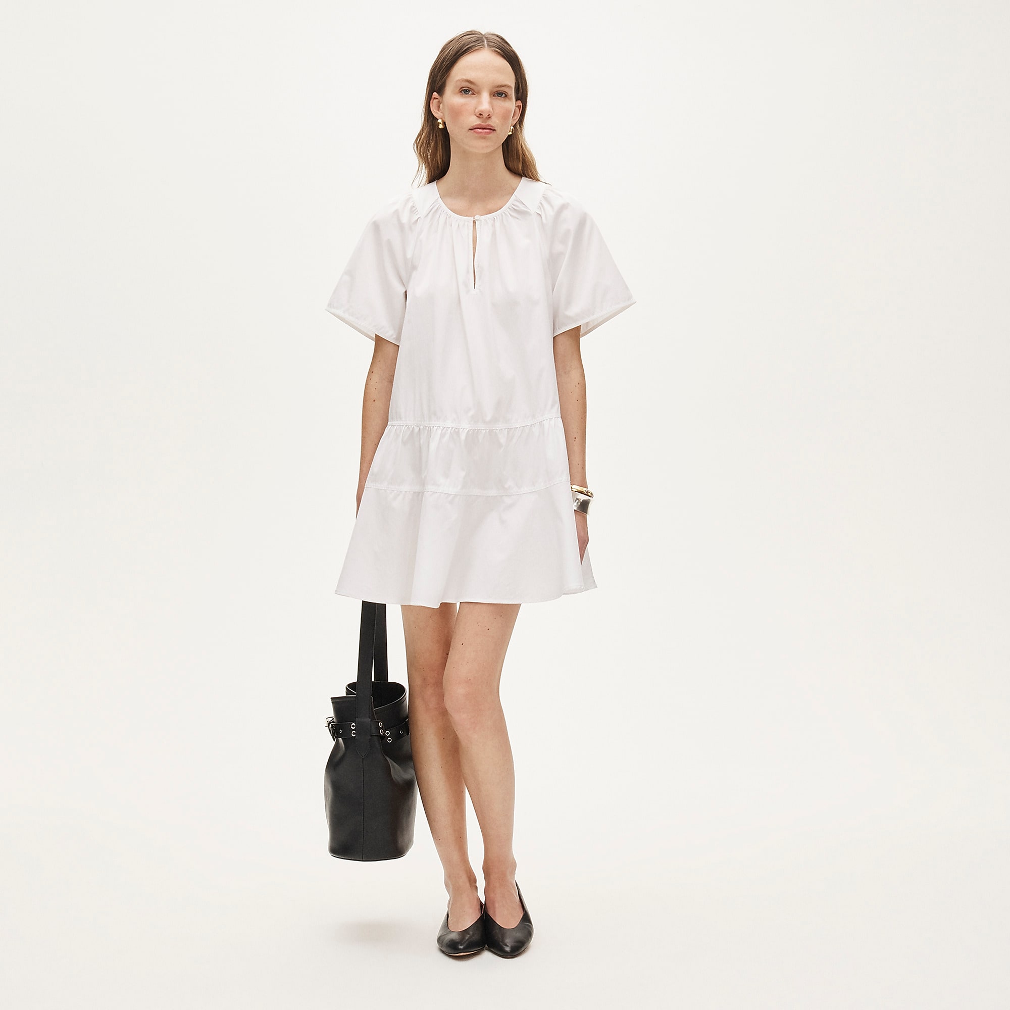 J.Crew, Tiered Popover Dress in Cotton Poplin