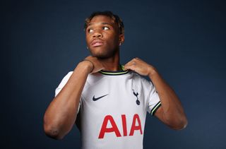 Tottenham Hotspur new signing Destiny Udogie poses for a photo at Tottenham Hotspur Training Centre on August 15, 2022 in Enfield, England.