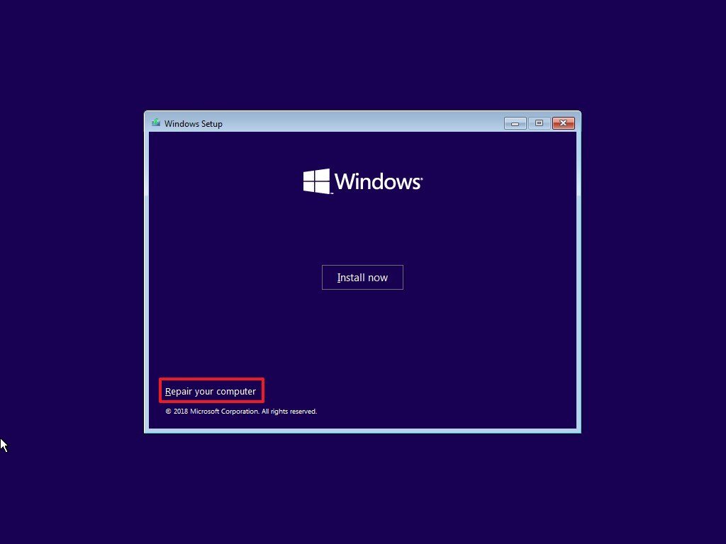 Windows 10 Setup repair computer option