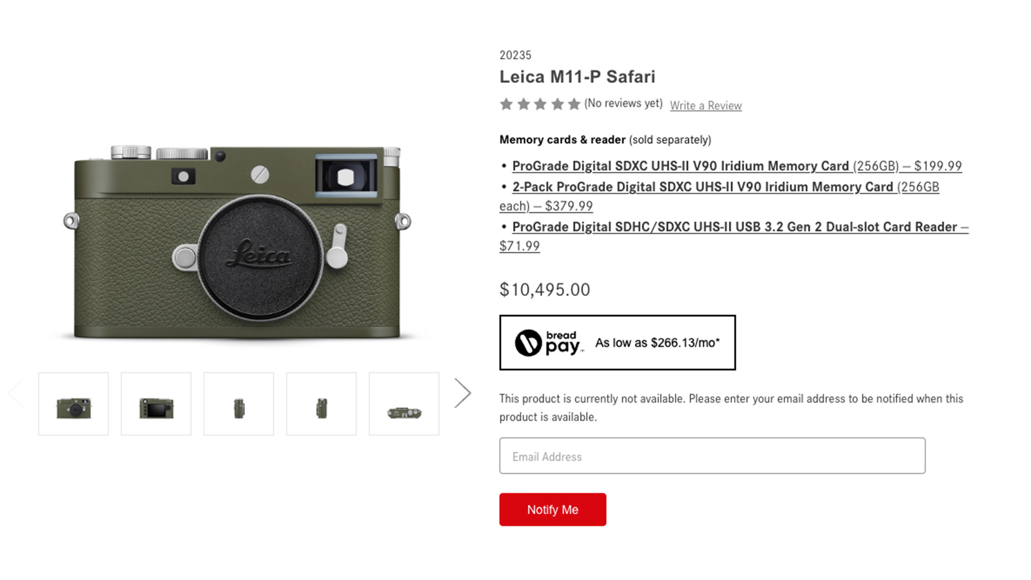 A screenshot of a sales page for the Leica M11-P Safari Edition camera taken from the Leica website.