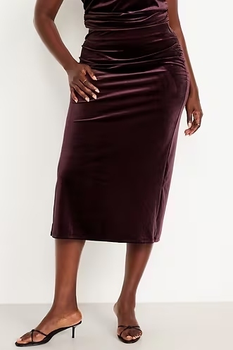 Old Navy , High-Waisted Ruched Velvet Midi Skirt