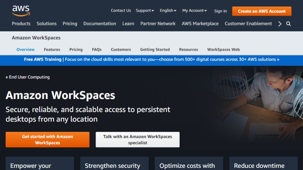Tangkapan layar situs web untuk Amazon WorkSpaces