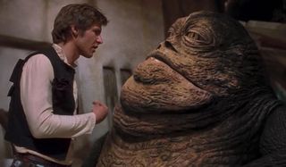 Han Solo talks with Jabba the Hut in Star Wars: A New Hope - Special Edition