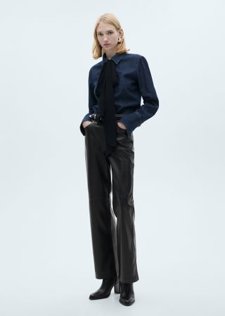 Leather-Effect Straight Trousers