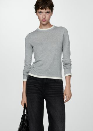 Fine-Knit Sweater With Contrasting Trims