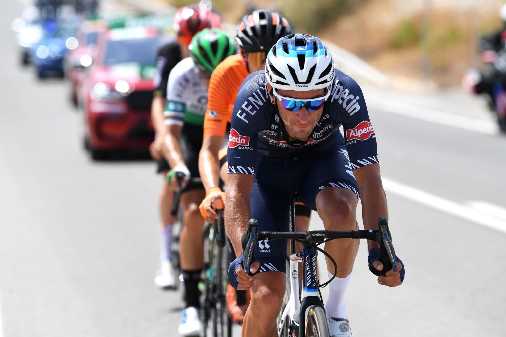 VALDEPEAS DE JAN SPAIN AUGUST 25 Edward Planckaert of Belgium and Team AlpecinFenix in the Breakaway during the 76th Tour of Spain 2021 Stage 11 a 1336km stage from Antequera to Valdepeas de Jan 1009m lavuelta LaVuelta21 on August 25 2021 in Valdepeas de Jan Spain Photo by Tim de WaeleGetty Images