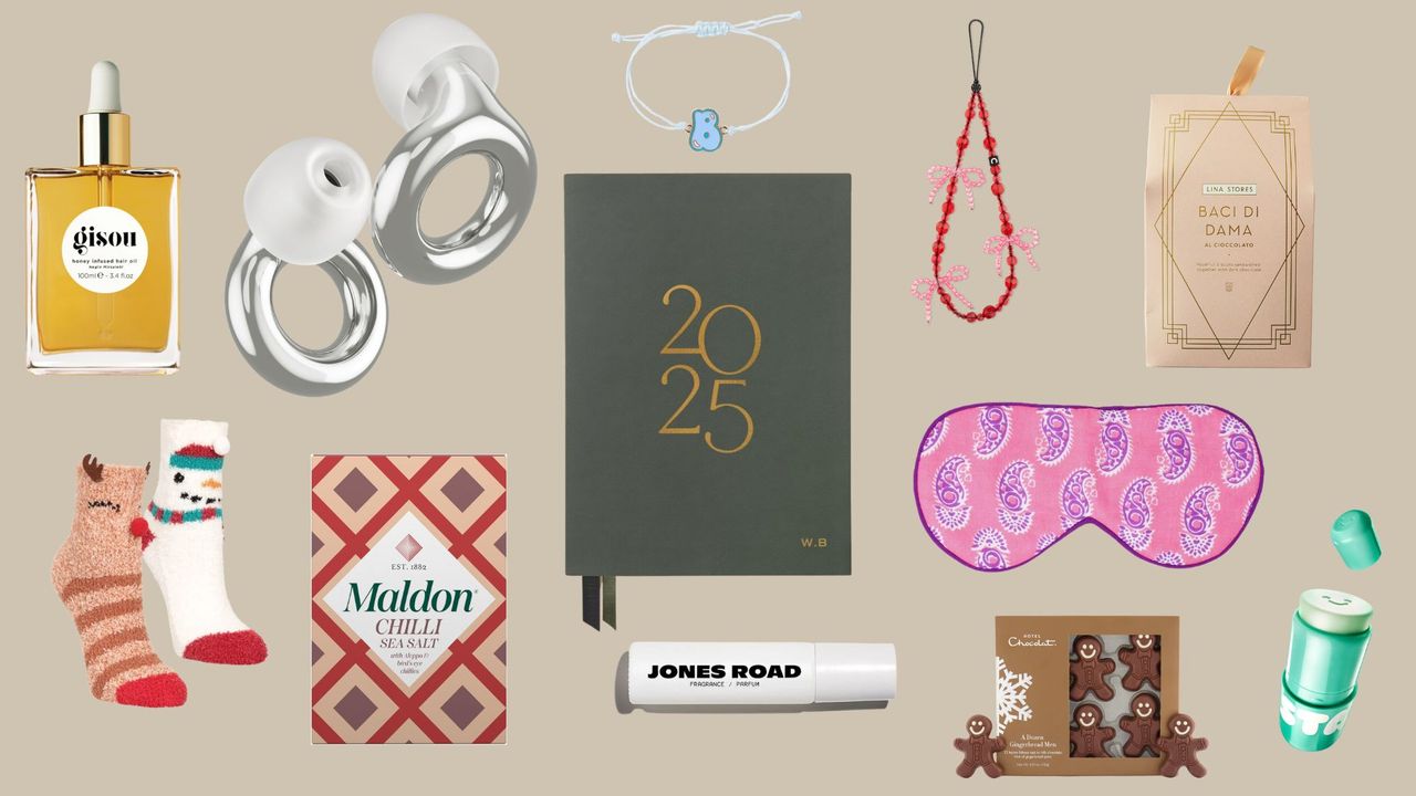 A selection of products on a beige background showing some of the best stocking filler ideas