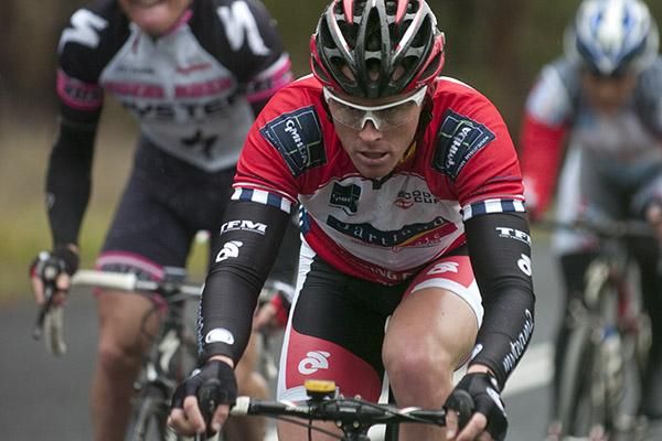 Leading Geelong based rider Mark Isaacs (Search2Retain/MyTeam2) back in the peloton on stage two from Lara to the You Yangs near Melbourne.