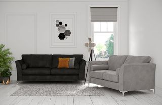 living room with couch with cushions and lamp