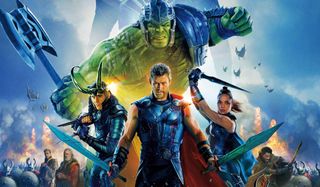 Thor: Ragnarok heroes battling towards the camera