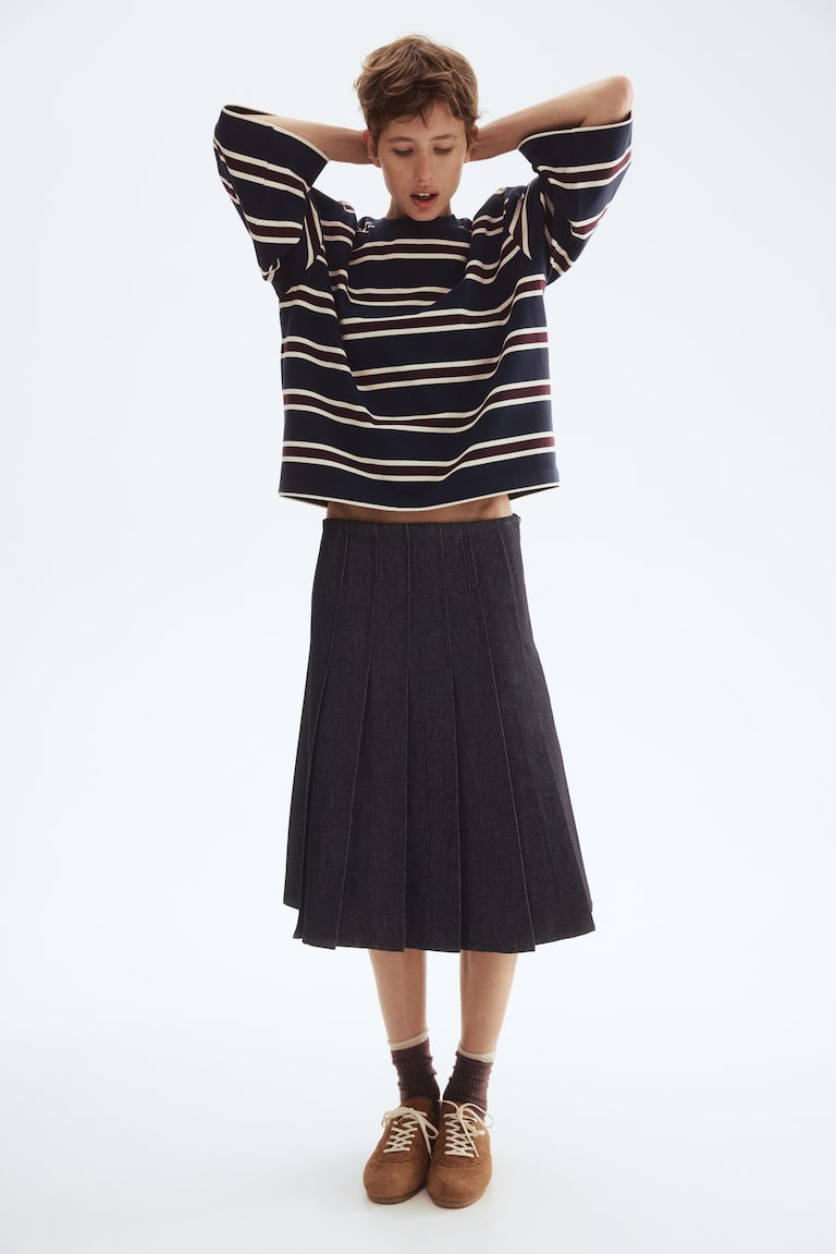 Pleated Denim Skirt