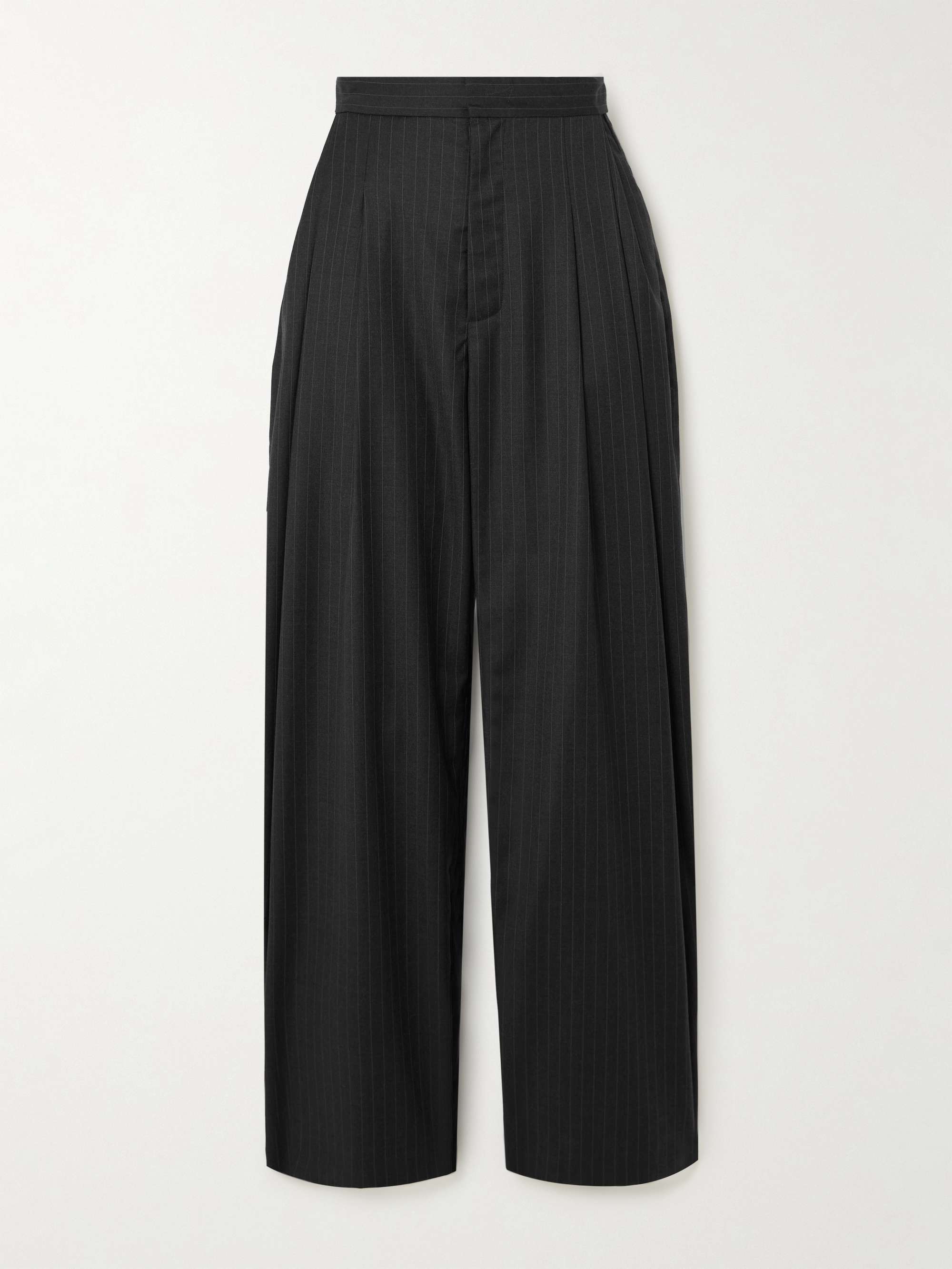 Adjust Pleated Pinstriped Wool-Blend Wide-Leg Pants