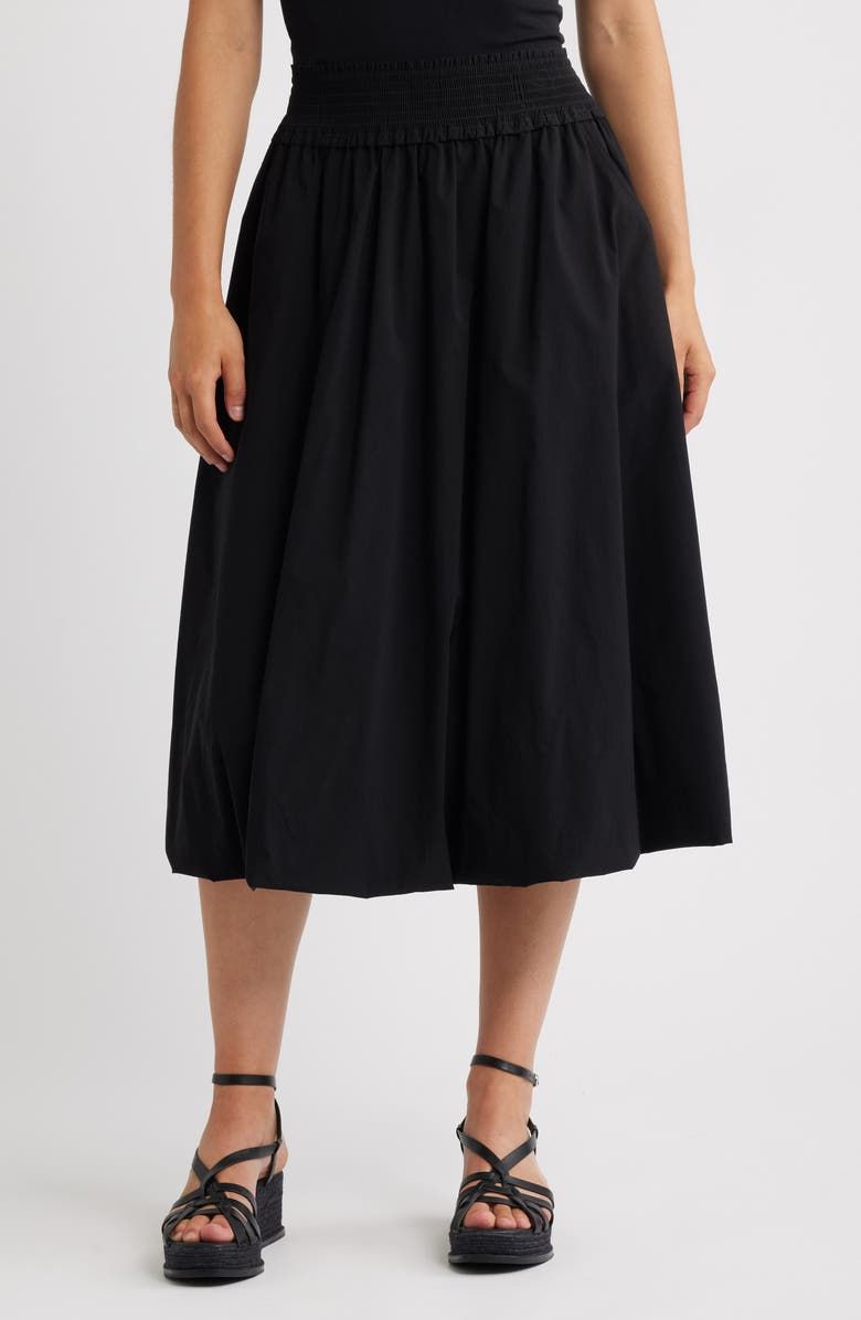 Smocked Waist Bubble Hem Midi Skirt