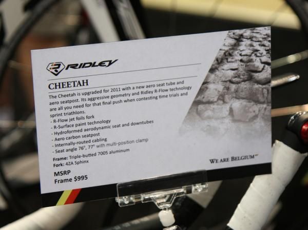Information on the Ridley Cheetah model was clearly listed