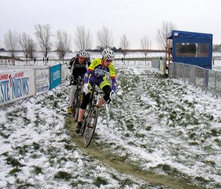 Travis Livermon (second rider) racing in Lichetrvelde, Belgium the day before Kalmthout.