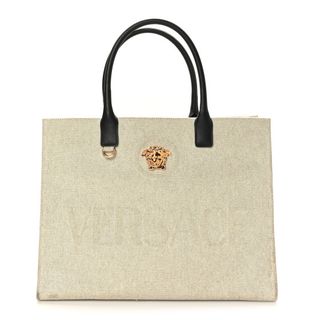 Versace Canvas Calfskin La Medusa Tote Bag Beige