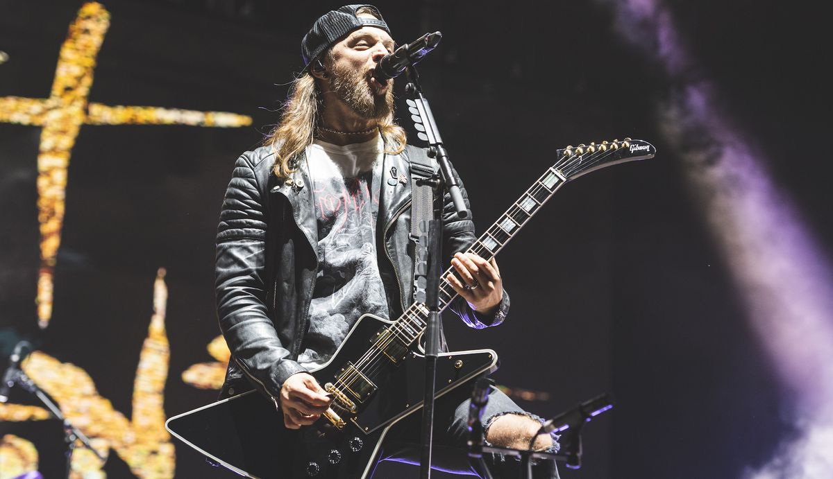 Matt Tuck performs with Bullet for My Valentine at the Resurrection Festival on June 29, 2022 in Viveiro, Spain