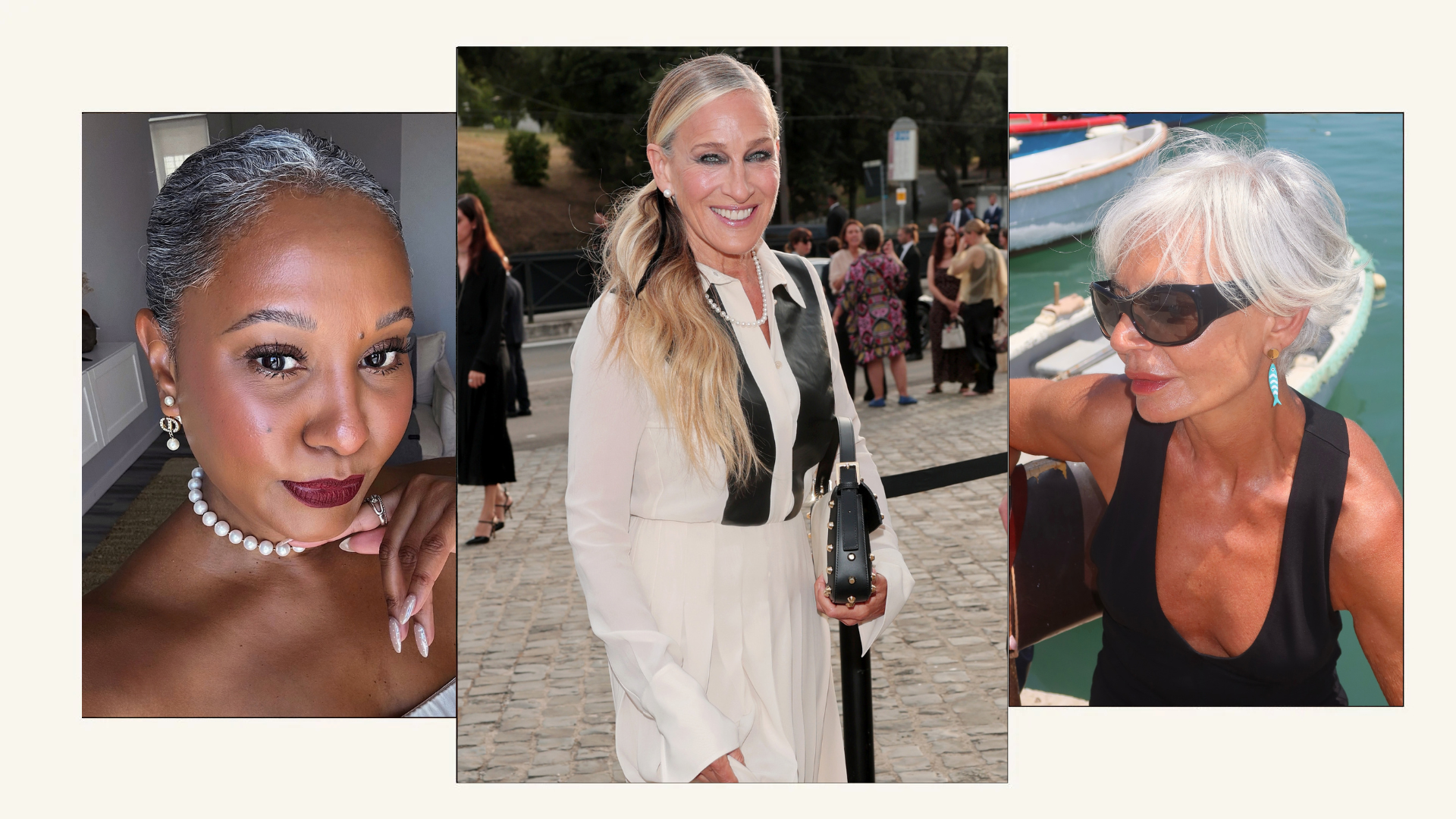 Collage of Tennille Jenkins, Grace Ghanem, and Sarah Jessica Parker.