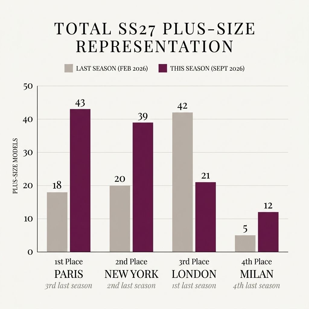 infographic showing number of plus-size models across SS27 Fashion Weeks