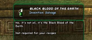 Black Blood of the Earth, an item found in City of Heroes that is definitely not oil