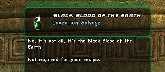 Black Blood of the Earth, an item found in City of Heroes that is definitely not oil