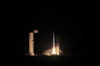 A United Launch Alliance Atlas V rocket lifts off from California's Vandenberg Air Force Base carrying the classified NROL-55 satellite for the U.S. National Reconnaissance Office, as well as 13 tiny cubesats for the NRO and NASA, during a pre-dawn launch