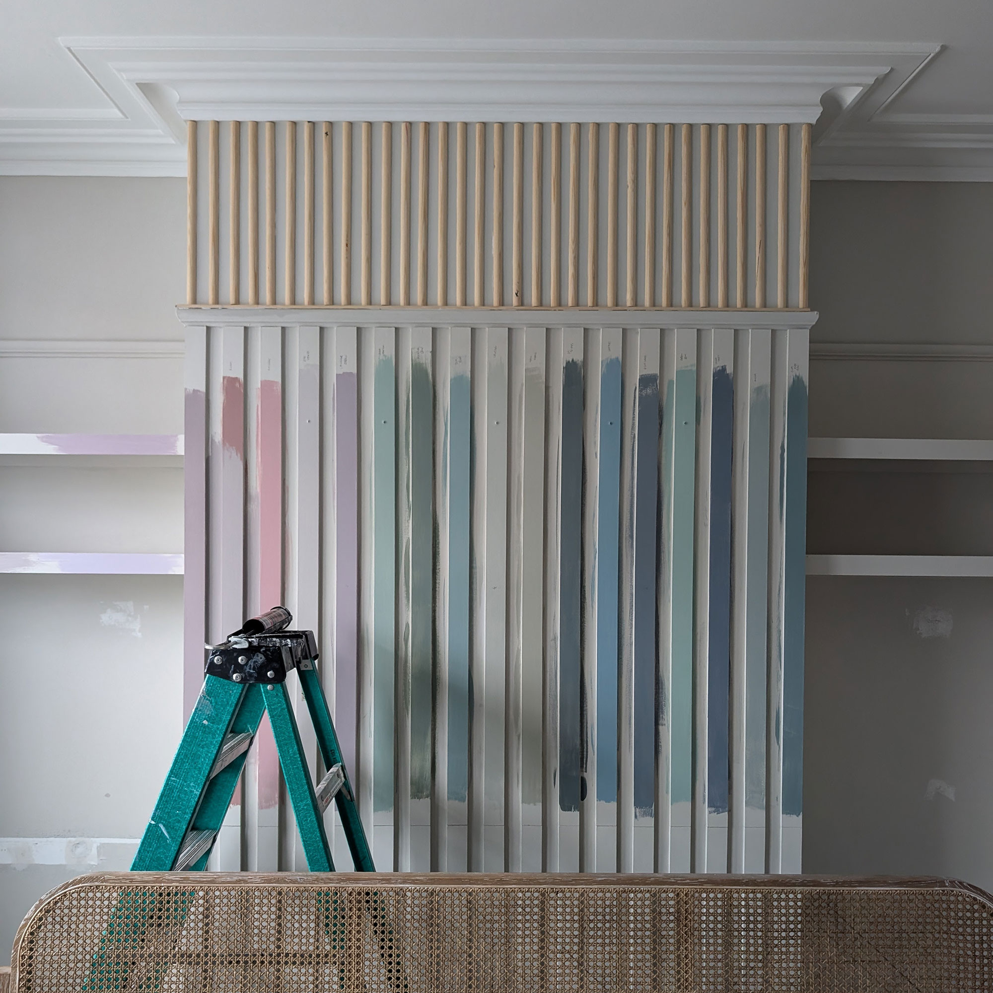 Wall panelling painted in different colours