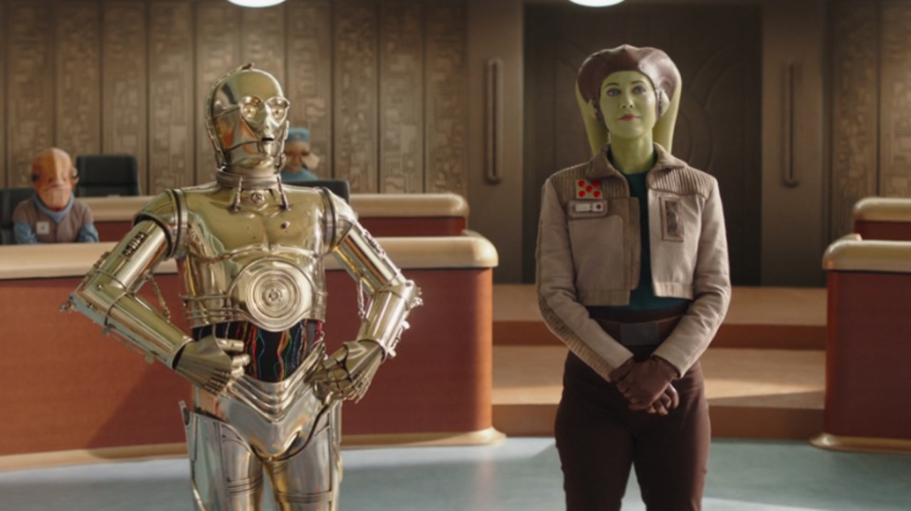 Still from the Star Wars T.V. series Ahsoka (season 1, episode 7). C-3PO shows up to help Hera.