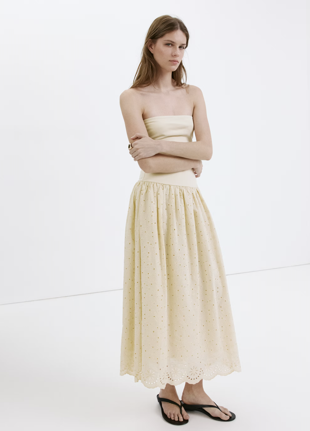 MANGO, Strapless Dress With Broderie Anglaise Embroidery - Women | Mango United Kingdom
