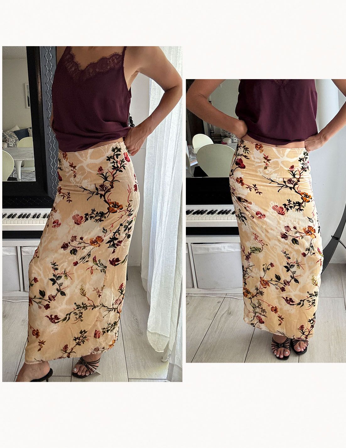 Judith Jones in a print skirt