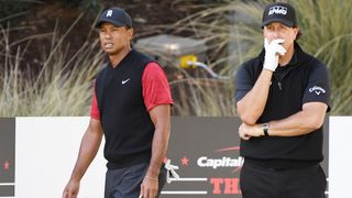 Tiger Woods and Phil Mickelson during The Match: Tiger vs Phil at Shadow Creek