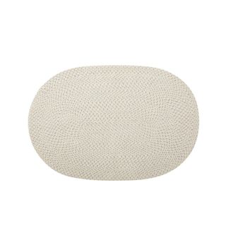 A white oval entryway rug