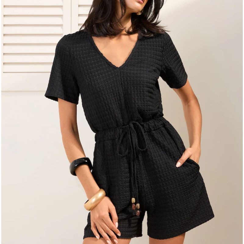 Friends Like These , Black Textured Bead Detail Playsuit