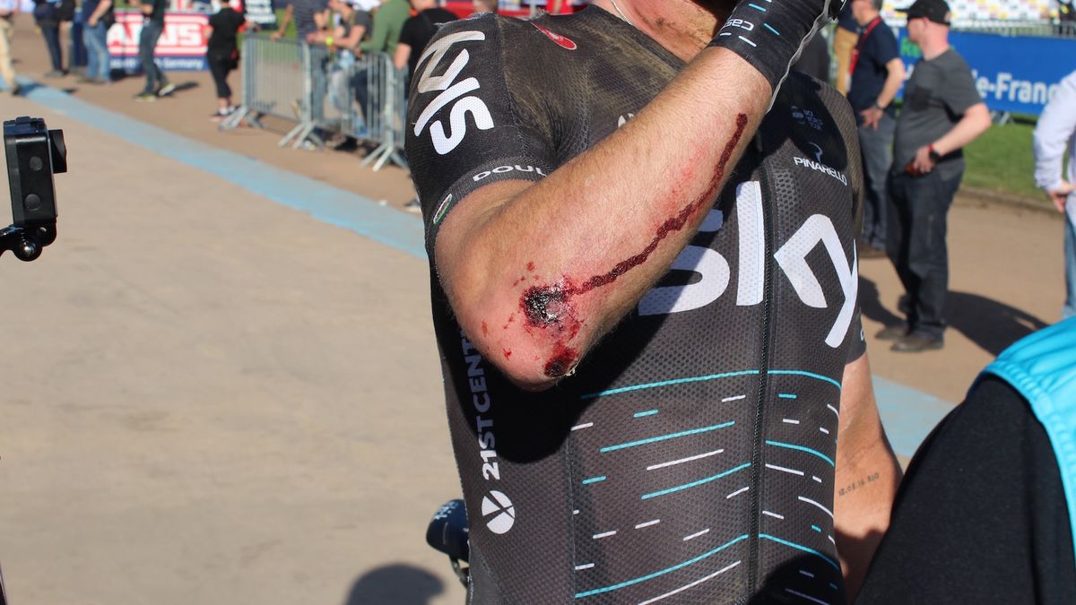 Owain Doull crashed early in the race and finished outside the time limit