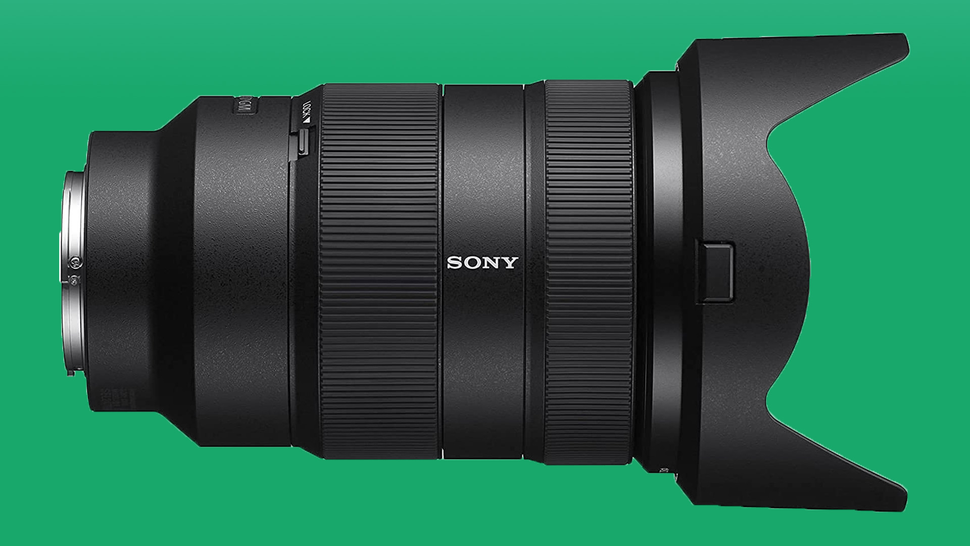Sony FE 24–70mm F2.8 G Master Lens on a green background