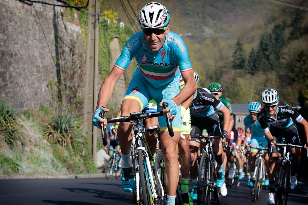 Vincenzo Nibali on the attack late in the race.