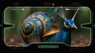 A screenshot from Star Wars: Field Guide, showing a snail with a peacock's head.