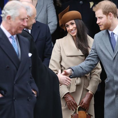 Prince Charles; Prince of Wales Catherine, Duchess of Cambridge, Meghan Markle and Prince Harry attend Christmas Day Church service at Church of St Mary Magdalene on December 25, 2017 in King's Lynn, England.