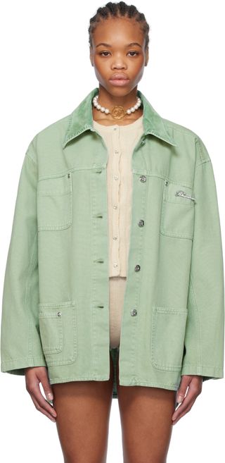 Blumarine, Green Rhinestone Logo Jacket